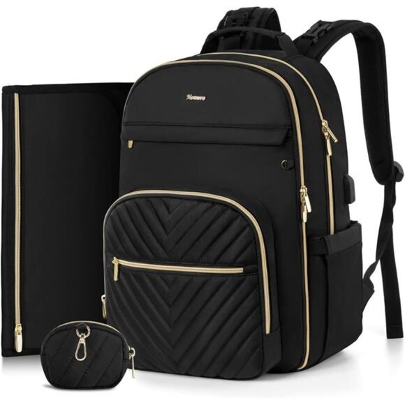 MOMUVO Diaper Bag Backpack, Quilted Baby Bag with Changing Pad & Stroller - Picture 1 of 7